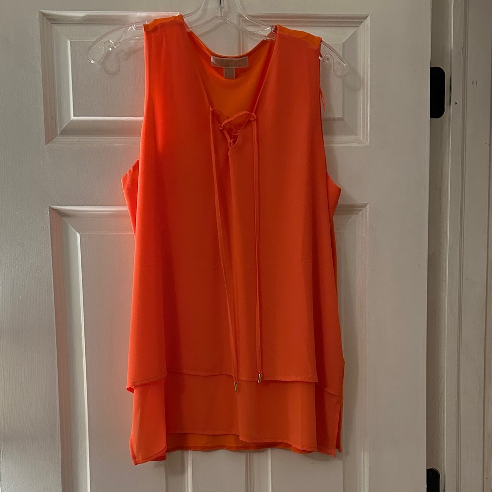 Michael Kors Vibrant Orange mixed material Layered Blouse